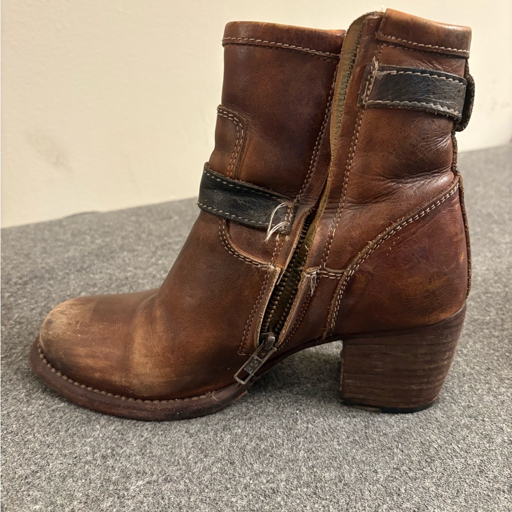 Bed Stu Brown Heeled Boots with Buckle Detail - Picture 2 of 8